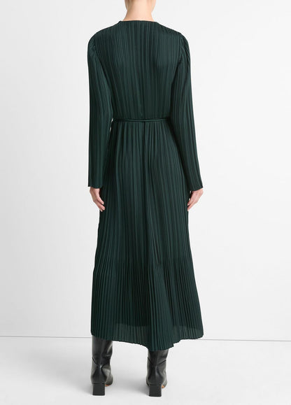 VINCE Sale Pleated Satin Long-Sleeve Dress in Dresses & Skirts