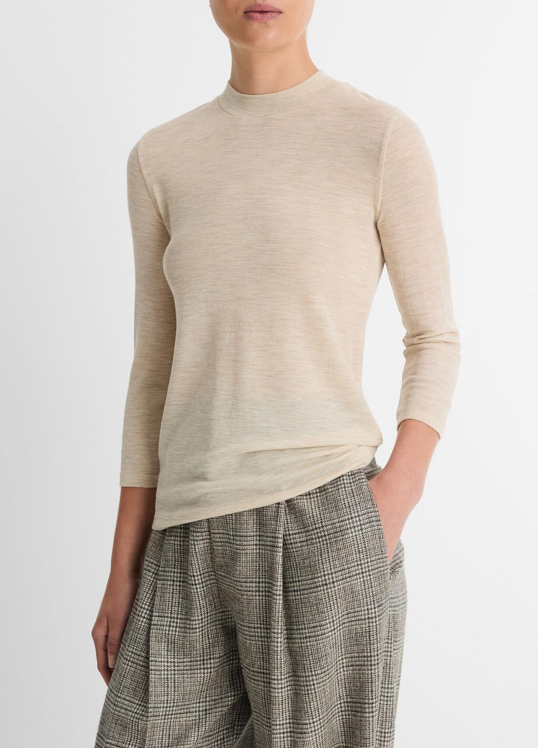 VINCE Sale Wool Three-Quarter-Sleeve Mock-Neck Top in Shirts & Tees