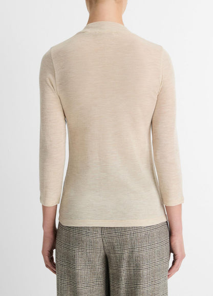 VINCE Sale Wool Three-Quarter-Sleeve Mock-Neck Top in Shirts & Tees
