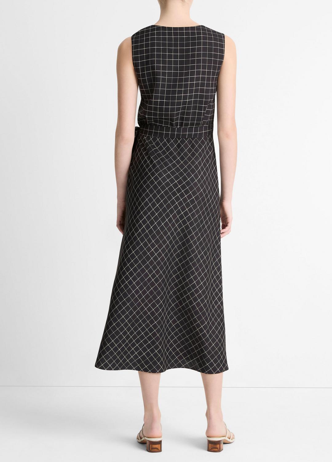 VINCE Sale Trellis Plaid Draped Sleeveless Wrap Dress in Dresses & Skirts