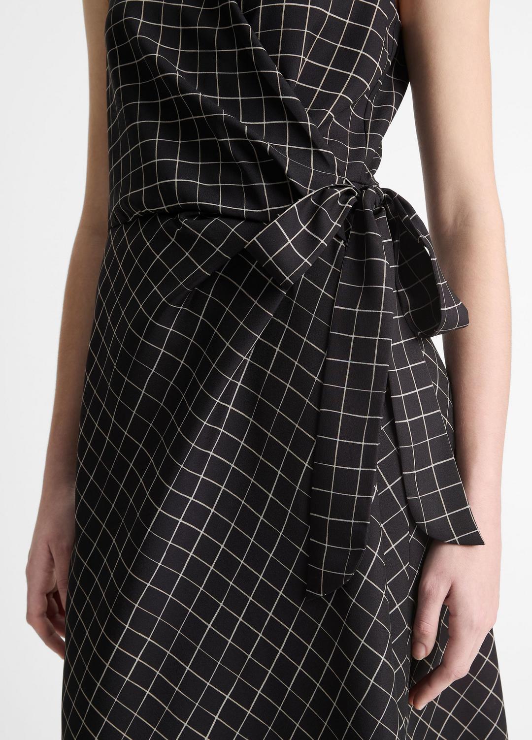 VINCE Sale Trellis Plaid Draped Sleeveless Wrap Dress in Dresses & Skirts