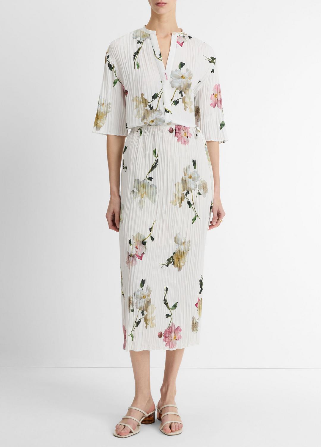 VINCE Sale Wilted Peony Pleated Side-Tie Skirt in Dresses & Skirts