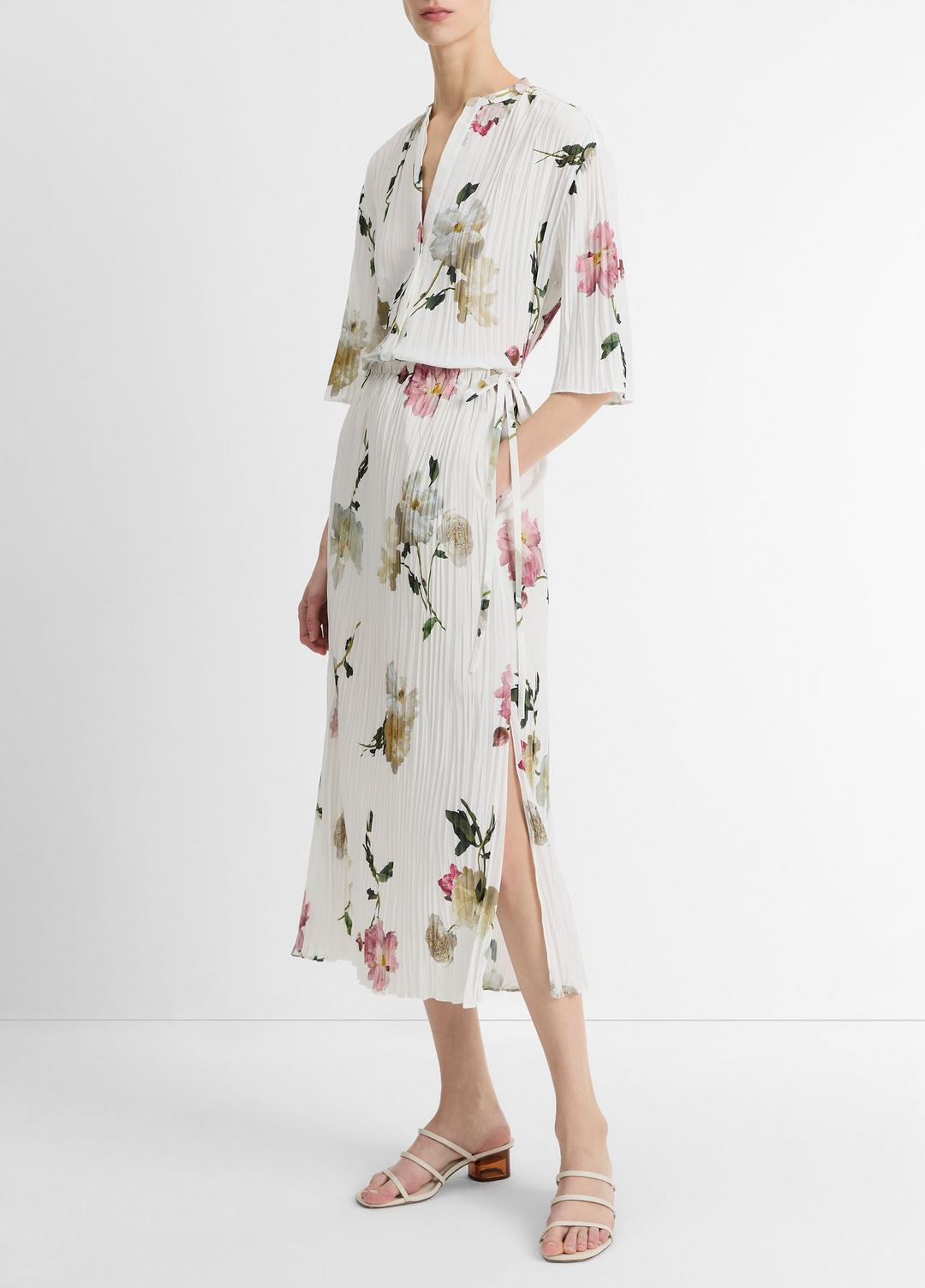 VINCE Sale Wilted Peony Pleated Side-Tie Skirt in Dresses & Skirts
