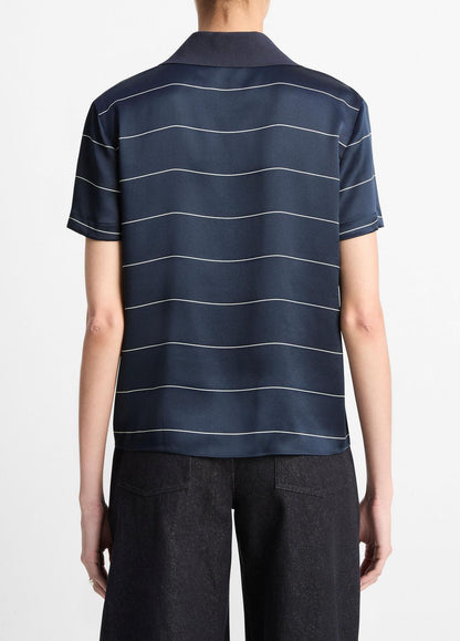 VINCE Sale Knit-Collar Striped Silk Polo Shirt in Shirts & Tees