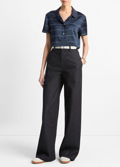 VINCE Sale Knit-Collar Striped Silk Polo Shirt in Shirts & Tees