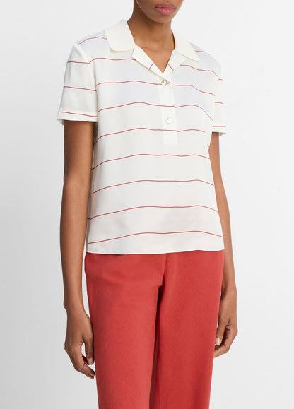 VINCE Sale Knit-Collar Striped Silk Polo Shirt in Shirts & Tees