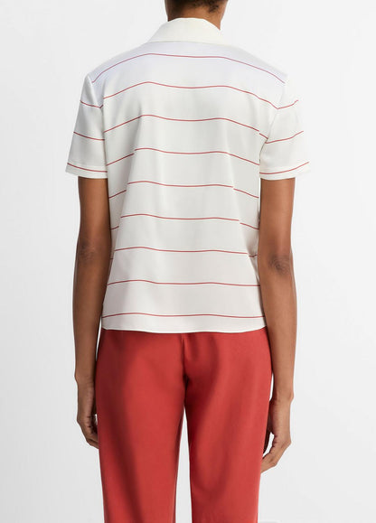 VINCE Sale Knit-Collar Striped Silk Polo Shirt in Shirts & Tees