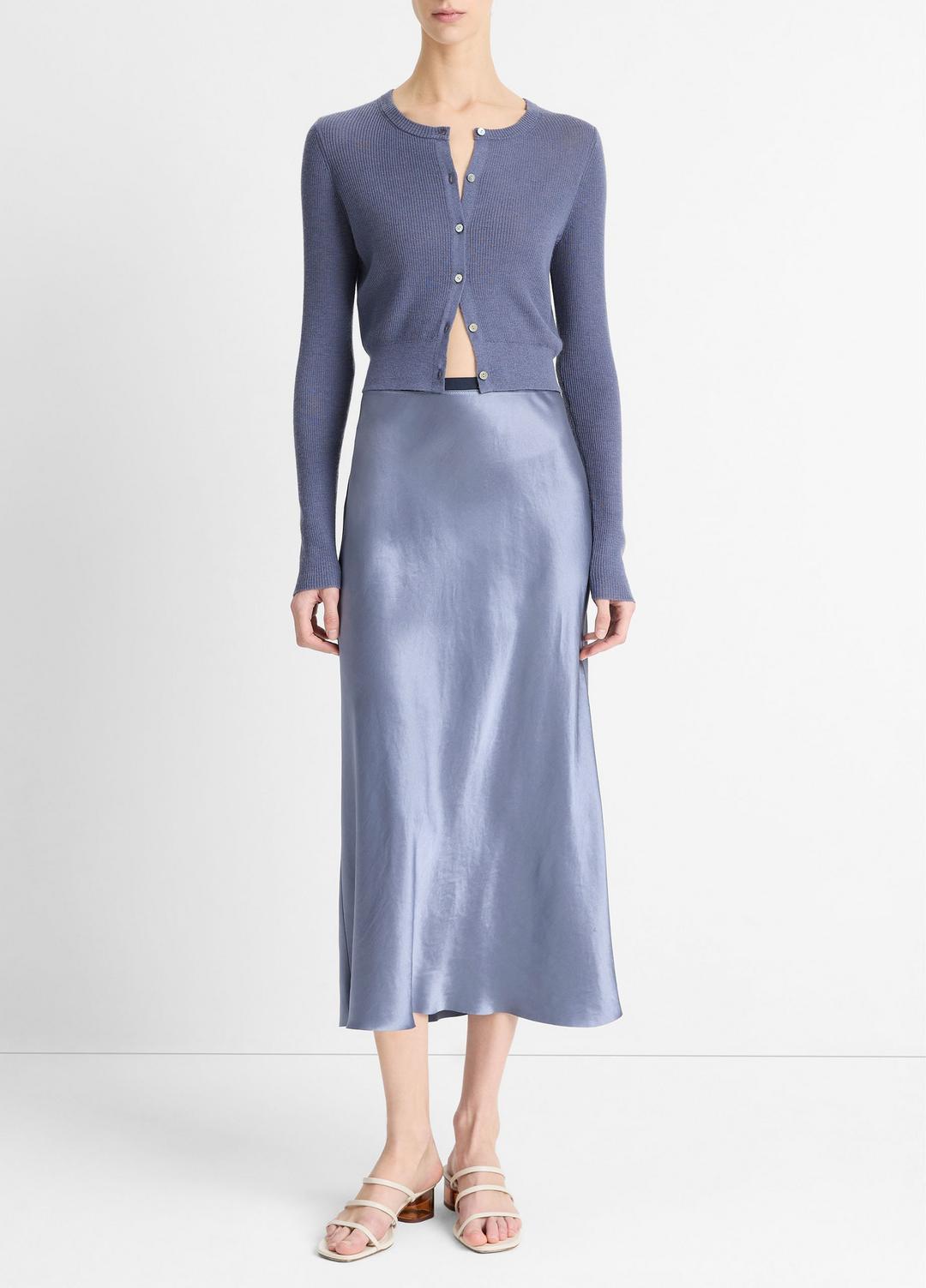VINCE Sale Contrast-Waistband Satin Bias Skirt in Dresses & Skirts