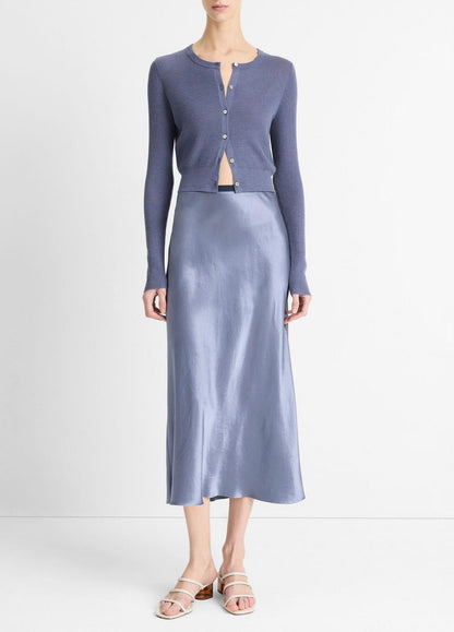 VINCE Sale Contrast-Waistband Satin Bias Skirt in Dresses & Skirts