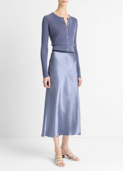 VINCE Sale Contrast-Waistband Satin Bias Skirt in Dresses & Skirts