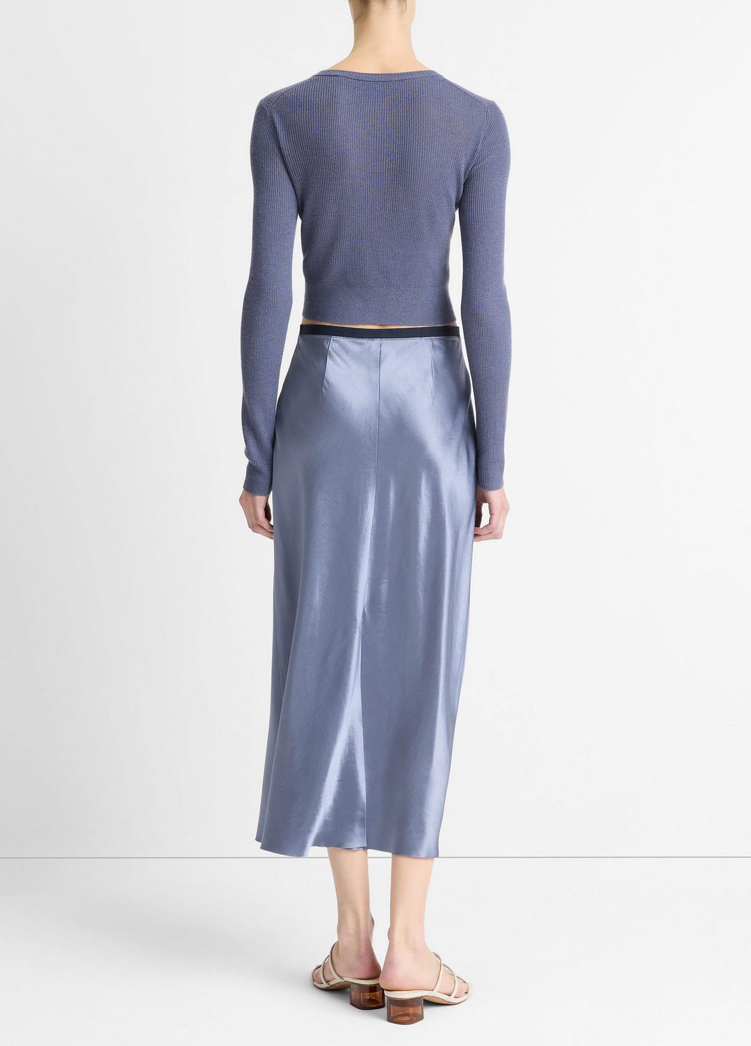 VINCE Sale Contrast-Waistband Satin Bias Skirt in Dresses & Skirts