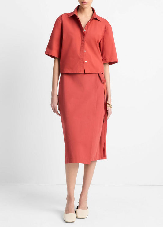 VINCE Sale Cotton-Blend Straight Wrap Skirt in Dresses & Skirts