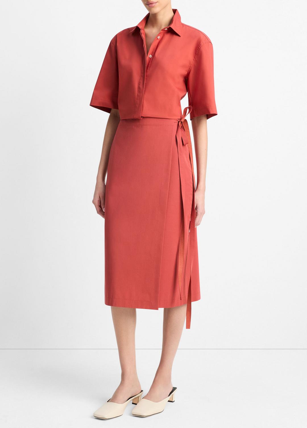VINCE Sale Cotton-Blend Straight Wrap Skirt in Dresses & Skirts