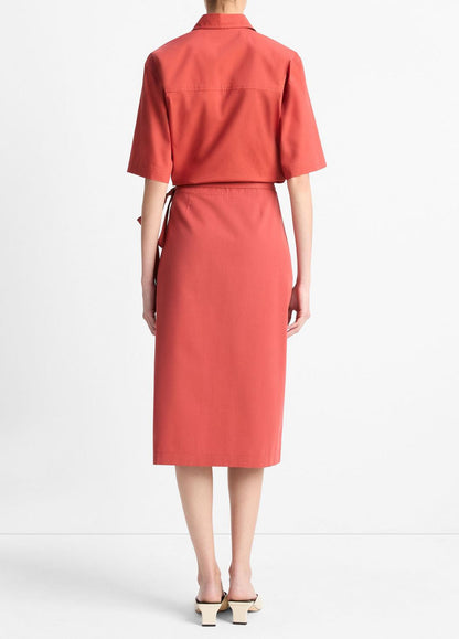VINCE Sale Cotton-Blend Straight Wrap Skirt in Dresses & Skirts