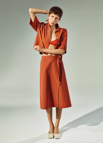 VINCE Sale Cotton-Blend Straight Wrap Skirt in Dresses & Skirts