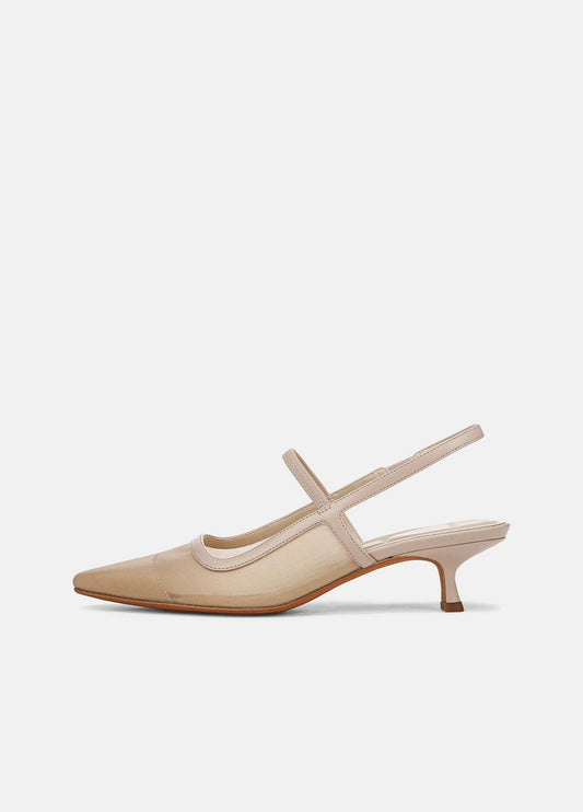 VINCE Sale Venice Leather and Mesh Slingback Kitten Heel in Shoes