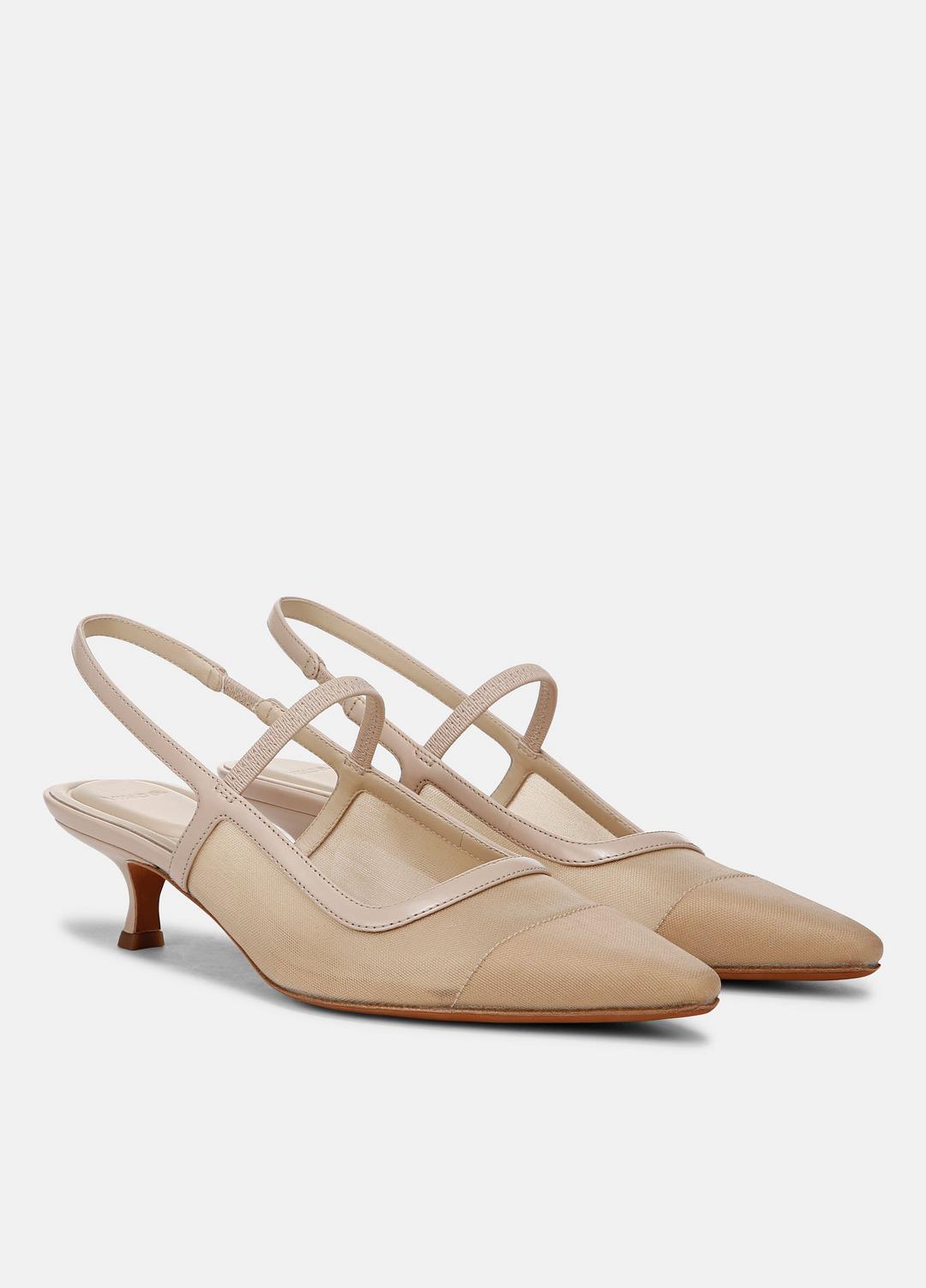 VINCE Sale Venice Leather and Mesh Slingback Kitten Heel in Shoes