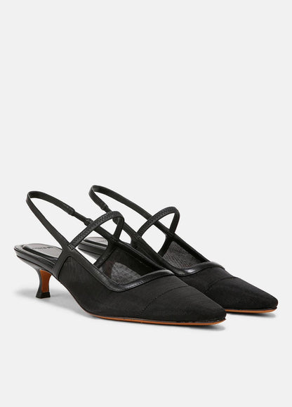 VINCE Sale Venice Leather and Mesh Slingback Kitten Heel in Shoes