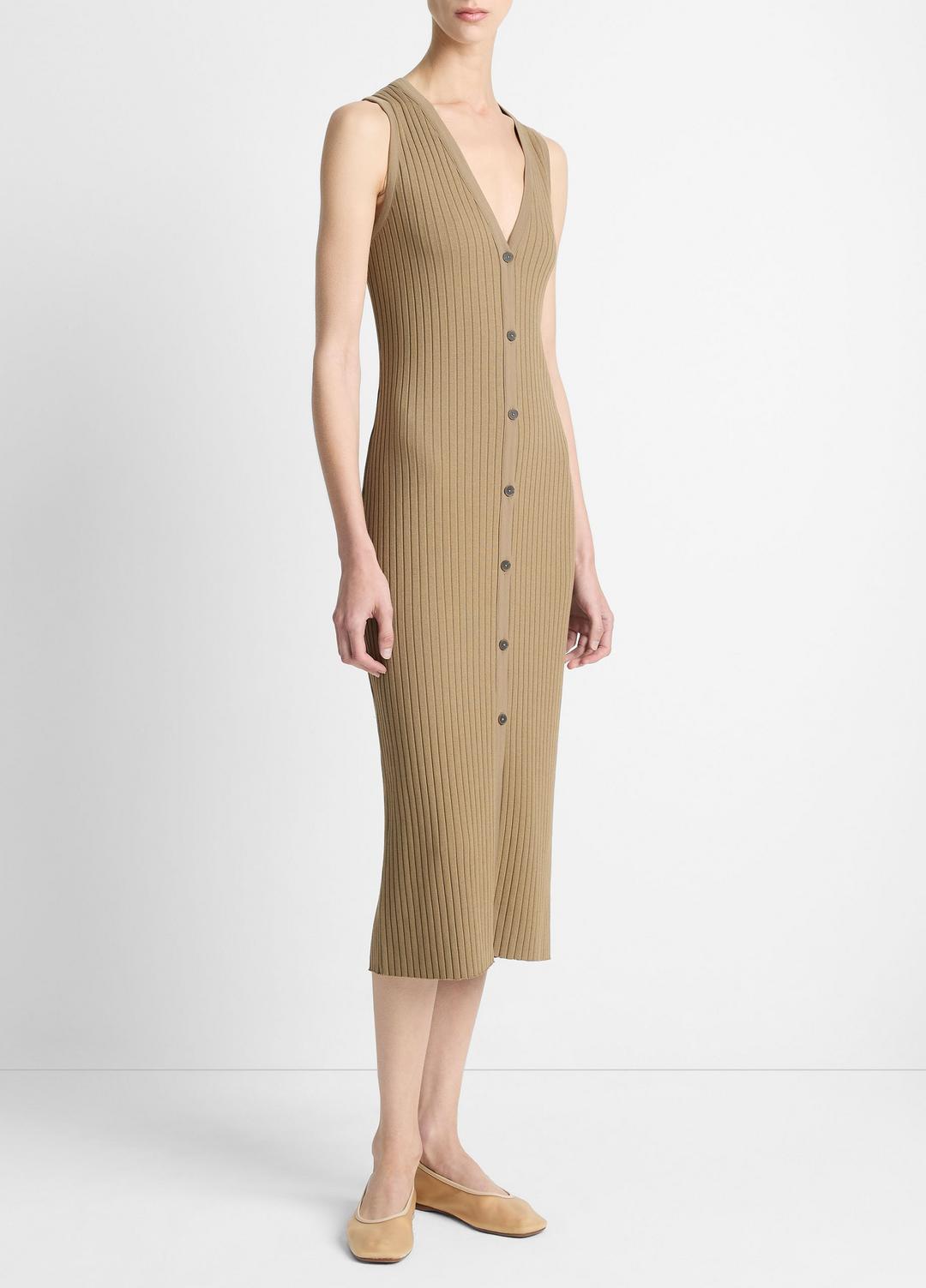 VINCE Sale Ribbed Cotton-Blend Button-Front Dress in Dresses & Skirts