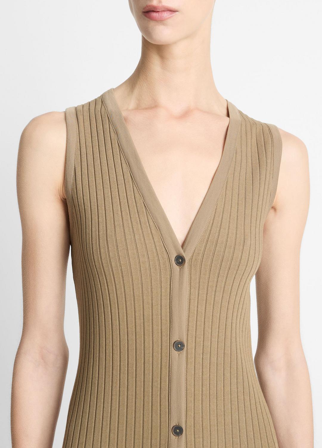 VINCE Sale Ribbed Cotton-Blend Button-Front Dress in Dresses & Skirts