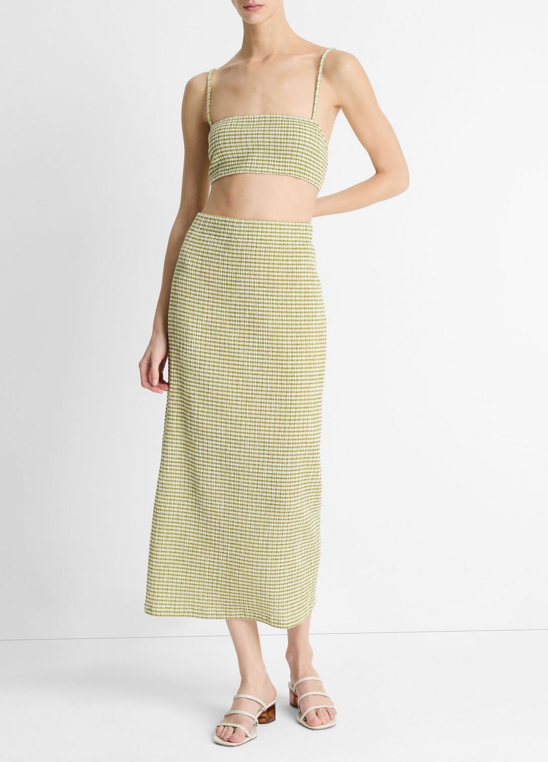 VINCE Sale Checked Smocked Midi Skirt in Dresses & Skirts