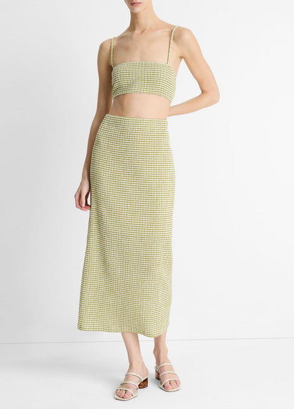 VINCE Sale Checked Smocked Midi Skirt in Dresses & Skirts