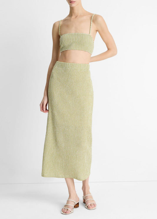 VINCE Sale Checked Smocked Midi Skirt in Dresses & Skirts