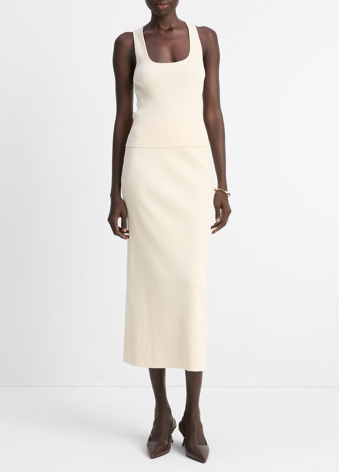 VINCE Sale Ribbed Cotton-Blend Midi Skirt in Dresses & Skirts