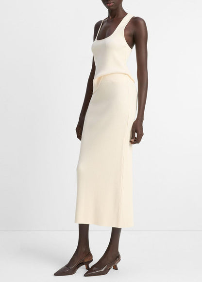 VINCE Sale Ribbed Cotton-Blend Midi Skirt in Dresses & Skirts