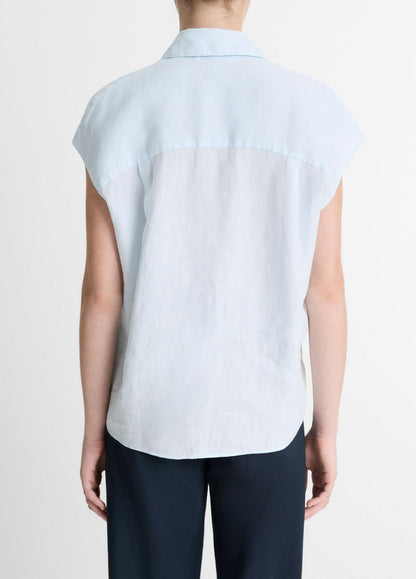 VINCE Sale Linen Cap-Sleeve Button-Front Blouse in Shirts & Tees