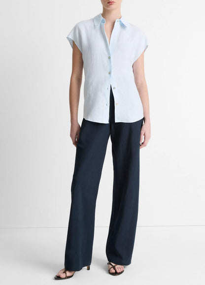 VINCE Sale Linen Cap-Sleeve Button-Front Blouse in Shirts & Tees