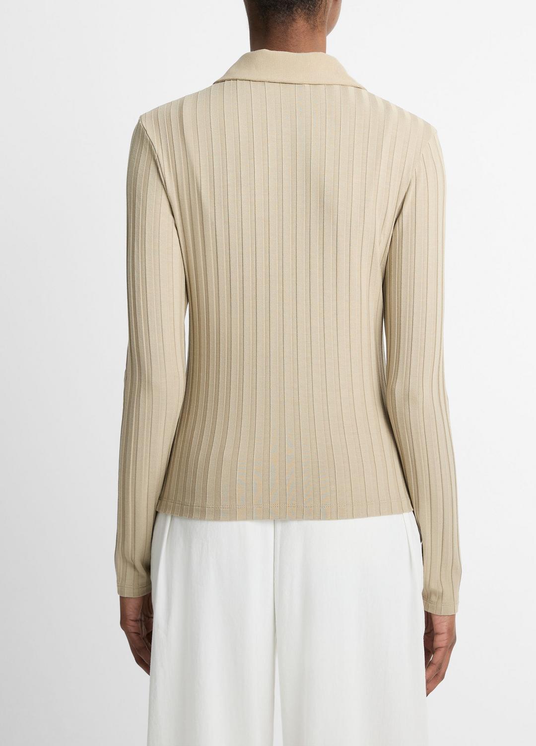 VINCE Sale Ribbed Collared Long-Sleeve Button-Front Top in Shirts & Tees