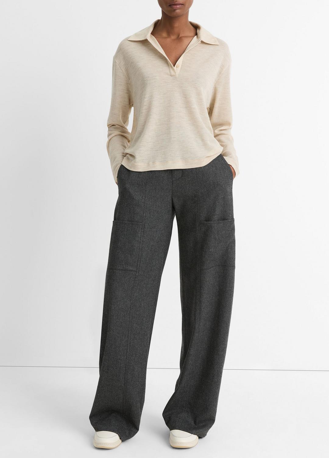 VINCE Sale Wool Relaxed Long-Sleeve Polo Shirt in Shirts & Tees