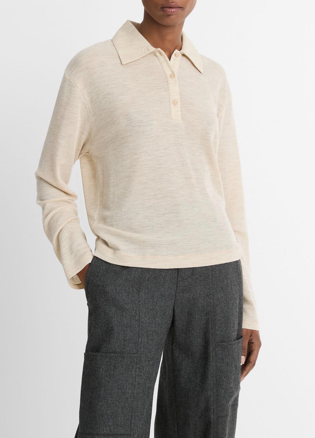 VINCE Sale Wool Relaxed Long-Sleeve Polo Shirt in Shirts & Tees