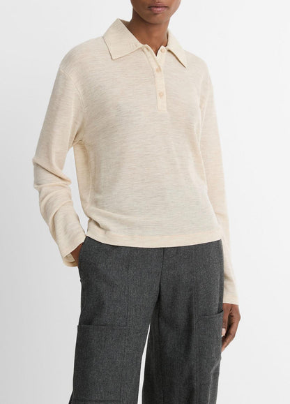 VINCE Sale Wool Relaxed Long-Sleeve Polo Shirt in Shirts & Tees