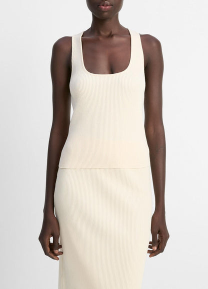 VINCE Sale Ribbed Cotton-Blend Racerback Tank in Shirts & Tees